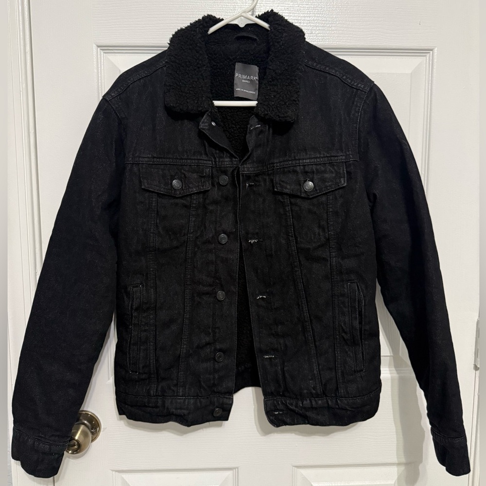 Black Denim Jacket with Sherpa Collar and Inside